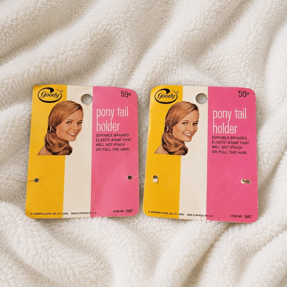 Goody Pony Tail Holder Vintage Cardboard Display Cards 2 Piece Item Pink Yellow